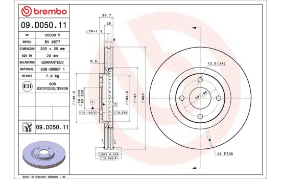 Disque de frein 09.D050.11 Brembo