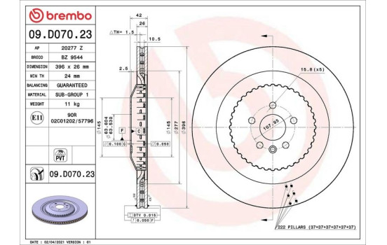 Disque de frein 09.D070.23 Brembo