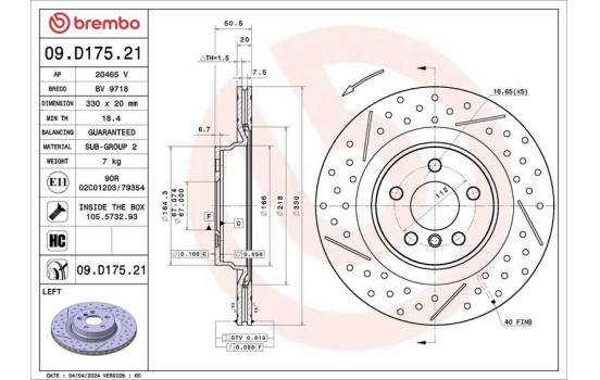 Disque de frein 09.D175.21 Brembo