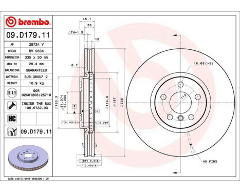 Disque de frein 09.D179.11 Brembo, Image 2
