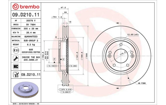 Disque de frein 09.D210.11 Brembo, Image 2