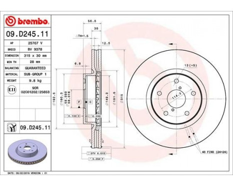 Disque de frein 09.D245.11 Brembo