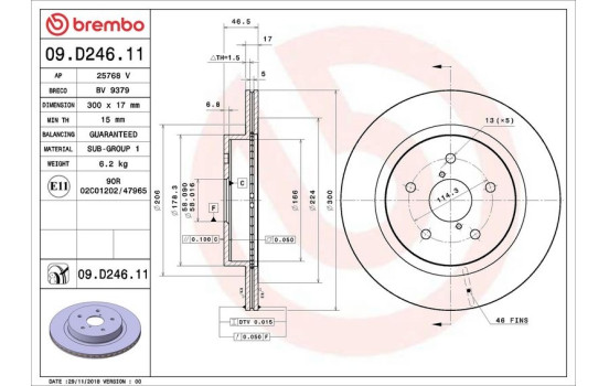 Disque de frein 09.D246.11 Brembo, Image 2