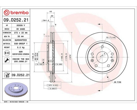 Disque de frein 09.D252.21 Brembo