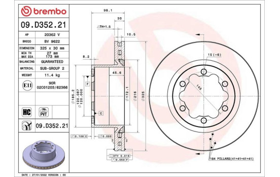 Disque de frein 09.D352.21 Brembo