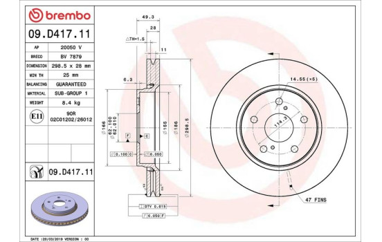 Disque de frein 09.D417.11 Brembo, Image 2