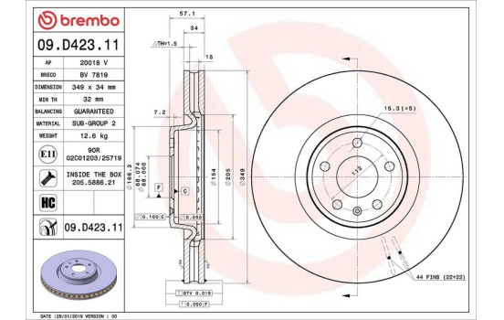 Disque de frein 09.D423.11 Brembo