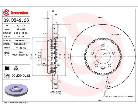 Disque de frein 09.D549.23 Brembo, Image 2