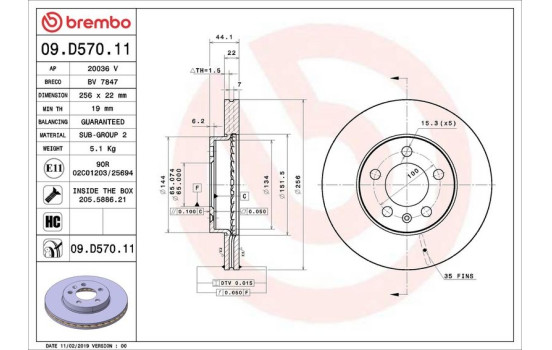 Disque de frein 09.D570.11 Brembo, Image 2