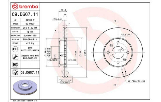 Disque de frein 09.D607.11 Brembo