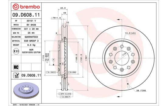 Disque de frein 09.D608.11 Brembo