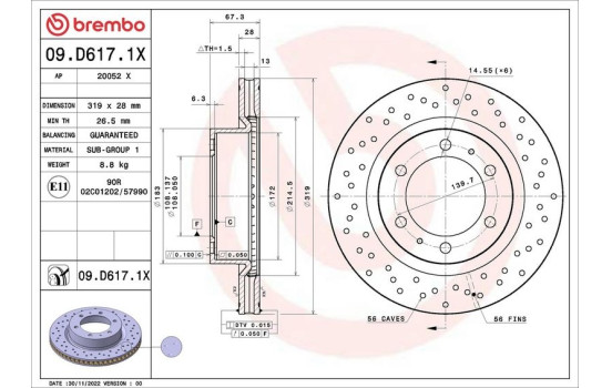 Disque de frein 09.D617.1X Brembo
