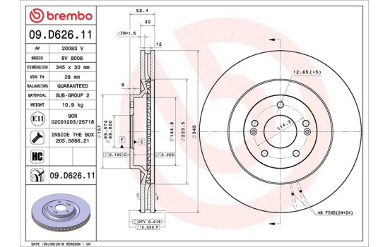 Disque de frein 09.D626.11 Brembo, Image 2