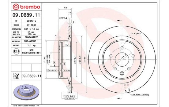 Disque de frein 09.D689.11 Brembo, Image 2