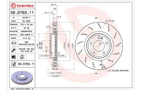 Disque de frein 09.D763.11 Brembo