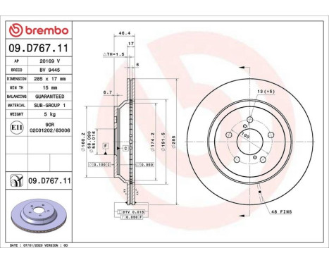 Disque de frein 09.D767.11 Brembo