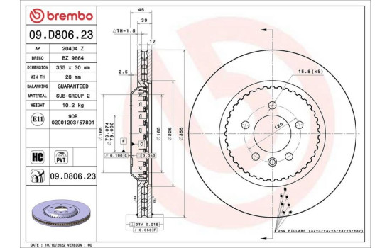 Disque de frein 09.D806.23 Brembo