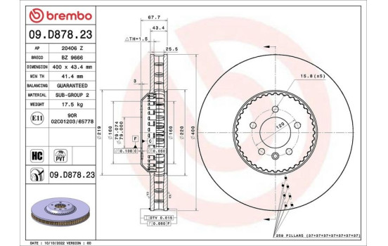 Disque de frein 09.D878.23 Brembo