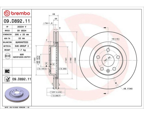 Disque de frein 09.D892.11 Brembo