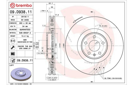 Disque de frein 09.D938.11 Brembo