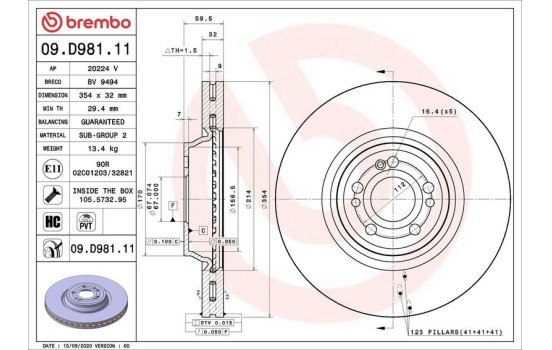 Disque de frein 09.D981.11 Brembo