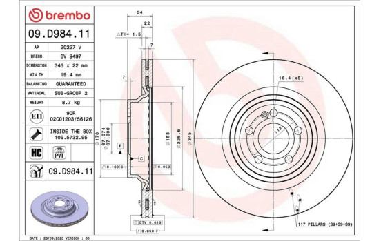 Disque de frein 09.D984.11 Brembo