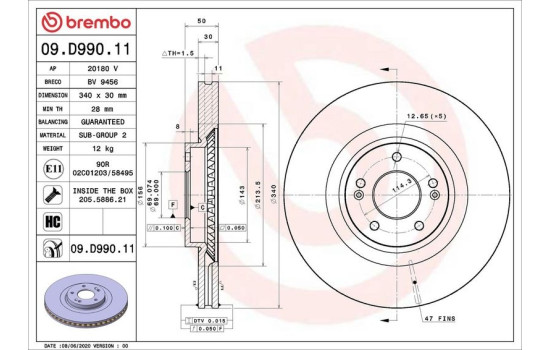 Disque de frein 09.D990.11 Brembo