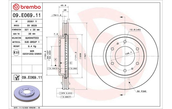Disque de frein 09.E069.11 Brembo