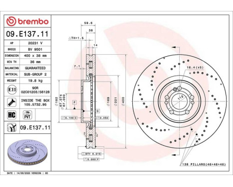 Disque de frein 09.E137.11 Brembo