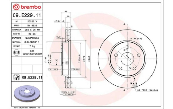 Disque de frein 09.E229.11 Brembo, Image 2