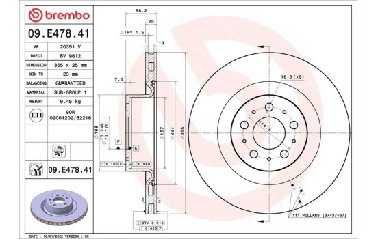 Disque de frein 09.E478.41 Brembo