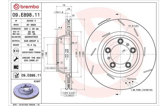 Disque de frein 09.E898.11 Brembo