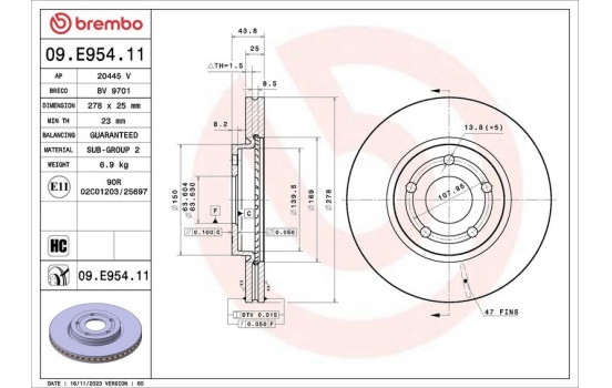 Disque de frein 09.E954.11 Brembo