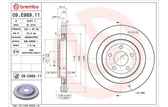Disque de frein 09.E989.11 Brembo