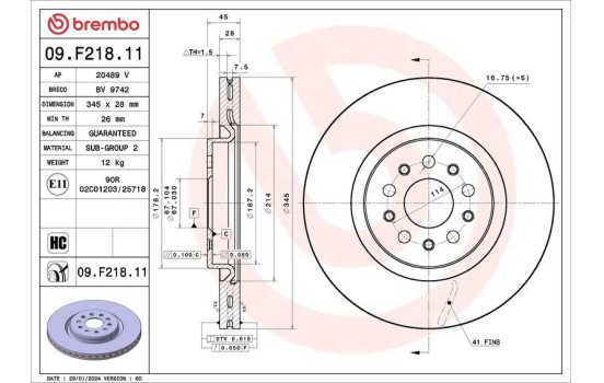 Disque de frein 09.F218.11 Brembo, Image 2