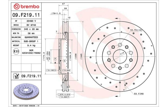 Disque de frein 09.F219.11 Brembo, Image 4
