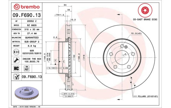 Disque de frein 09.F690.13 Brembo