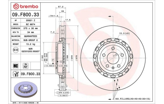 Disque de frein 09.F800.33 Brembo