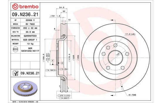 Disque de frein 09.N236.21 Brembo