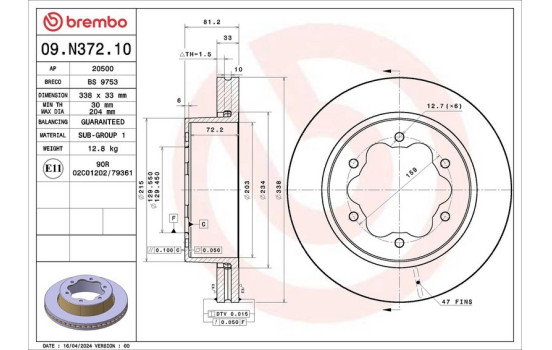 Disque de frein 09.N372.10 Brembo