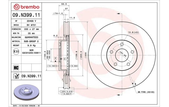 Disque de frein 09.N399.11 Brembo