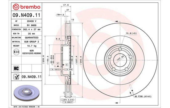 Disque de frein 09.N409.11 Brembo