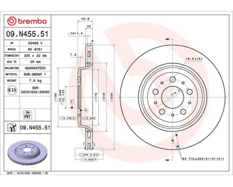 Disque de frein 09.N455.51 Brembo