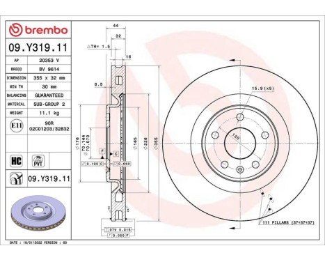Disque de frein 09.Y319.11 Brembo