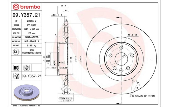 Disque de frein 09.Y357.21 Brembo