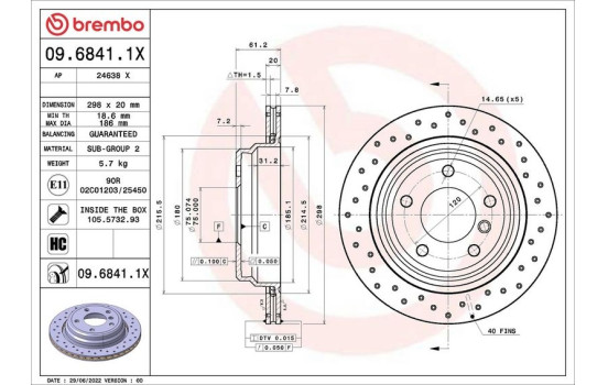 Disque de frein 0968411X Brembo
