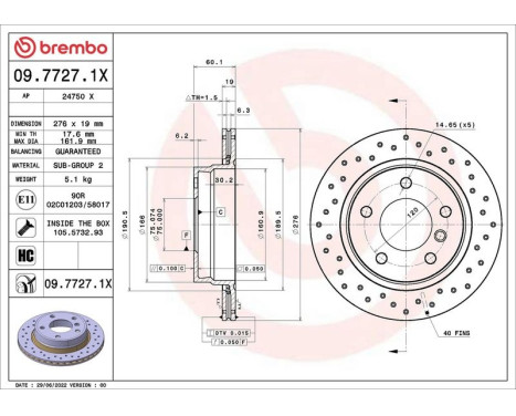 Disque de frein 0977271X Brembo