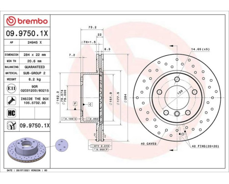 Disque de frein 0997501X Brembo