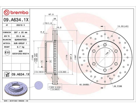 Disque de frein 09A6341X Brembo