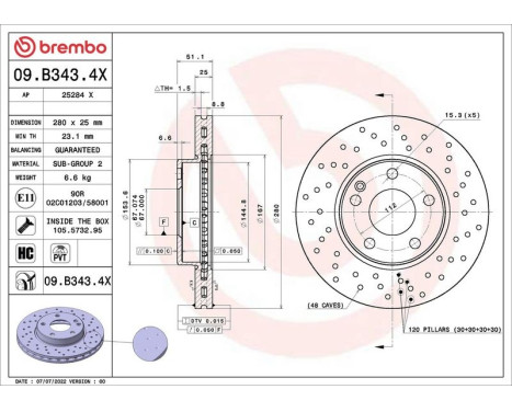 Disque de frein 09B3434X Brembo